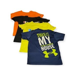 Set Of 4 Under Armour & Champion Blue, Black, Orange, and Green Short Sleeve Tee